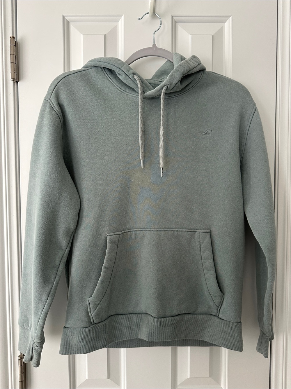Hollister Men's Sage Green Pullover Hoodie with Kangaroo Pocket